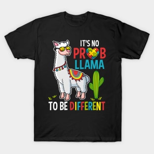 Its No Prob Llama To Be Different Autism Awareness Gift Boy Kids T-Shirt